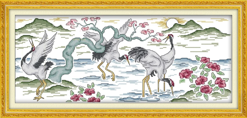 

Hot Longevity crane (1) DMC Animal cross stitch kits 14ct white 11ct printed embroidery DIY handmade needle work wall home decor