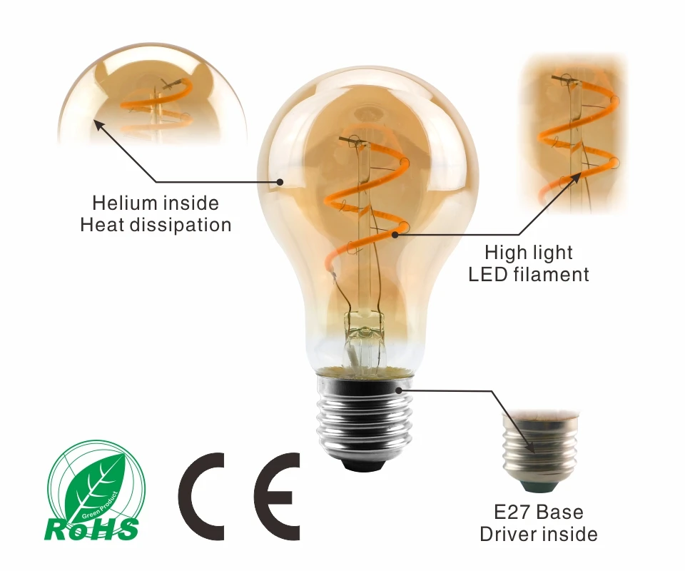 С регулируемой яркостью Edison лампа 4 Вт 2200K C35 T45 A60 ST64 G80 G95 G125 спираль светильник светодиодный Лампа накаливания подвесной светильник в стиле ретро декоративный светильник ИНЖ