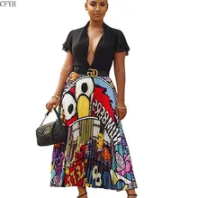 Большие размеры 3XL, Женские винтажные сексуальные юбки до середины голени с мультяшным принтом, с высокой талией, плиссированные юбки, повседневная юбка для активного отдыха