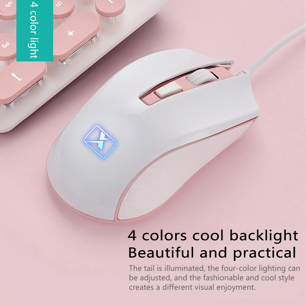 Портативная Ретро розовая клавиатура мышь комплект Проводная стимпанк игровая клавиатура с круглой клавишей крышка мультимедийная кнопка клавиатура мышь набор