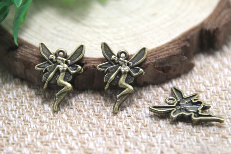

30pcs- small fairy Charms bronze tone fairy charm pendants 22x15mm