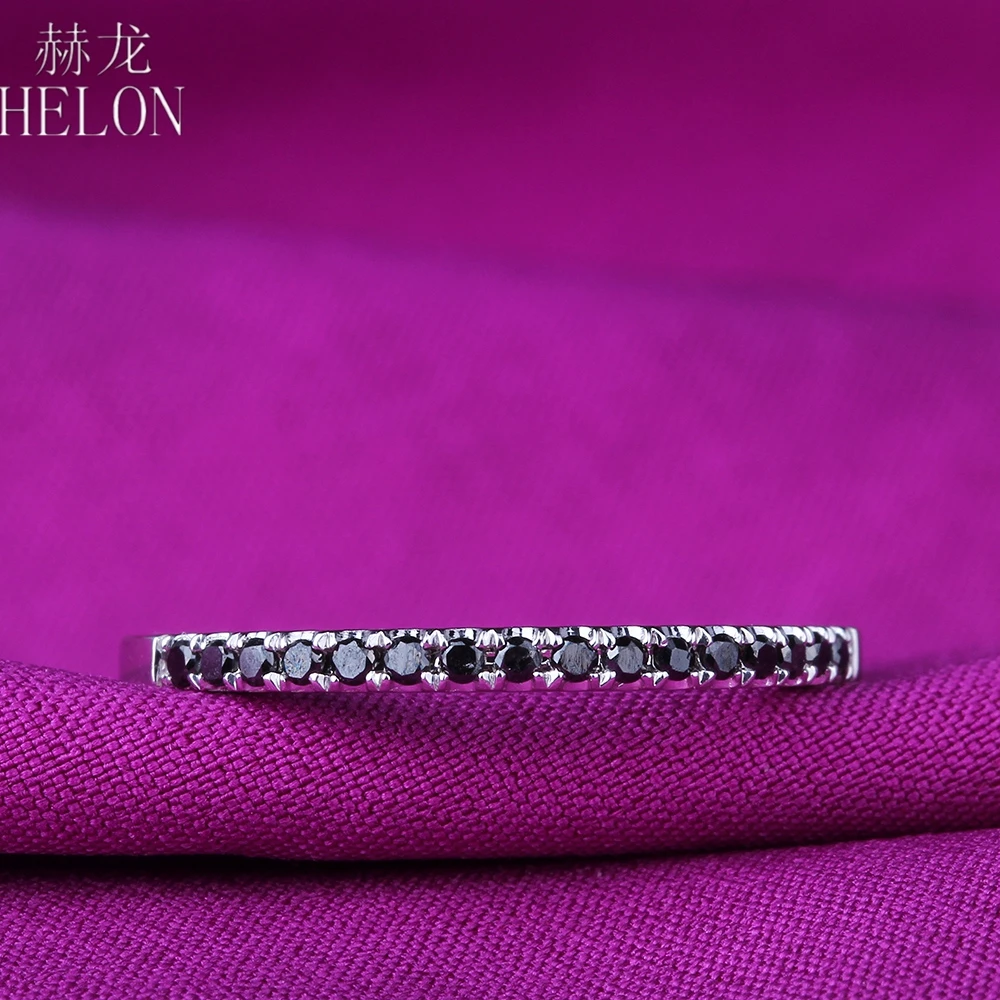 HELON Solid 10 K белое золото проложить черный обод с бриллиантами кольцо стиль изысканное обручальное свадебное кольцо женские модные ювелирные изделия
