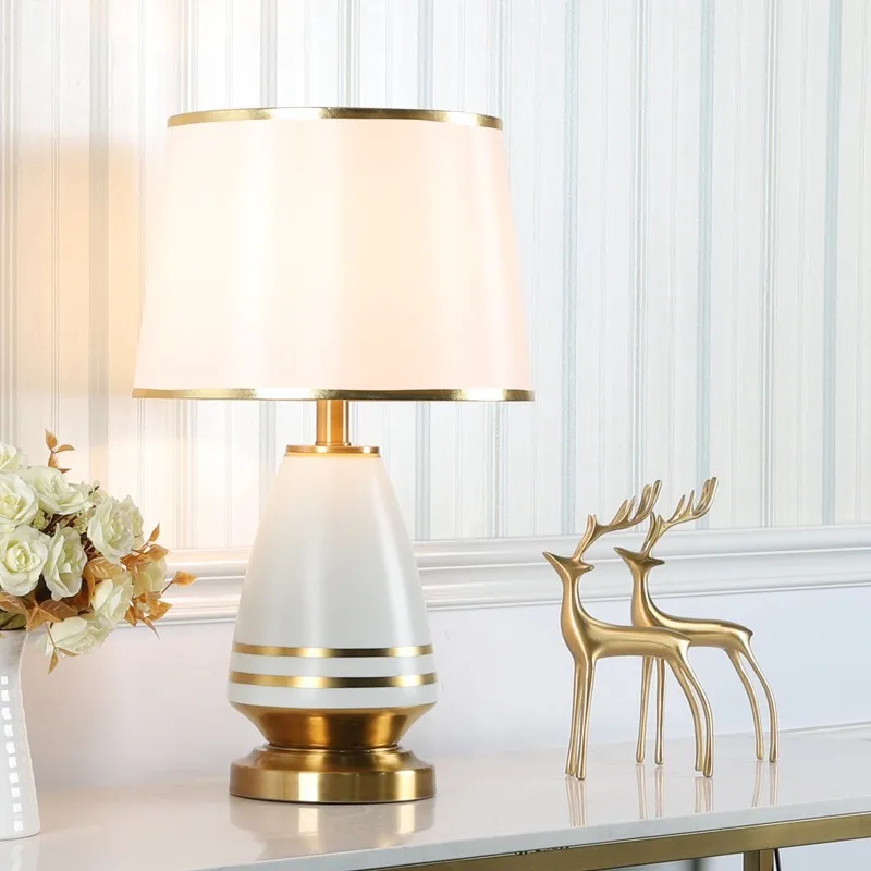 

Europe Noble Creative Table Lamps Cloth Cover Ceramic Iron Table Lamps Soft Light Table Lamps for Bedroom Living Room Study