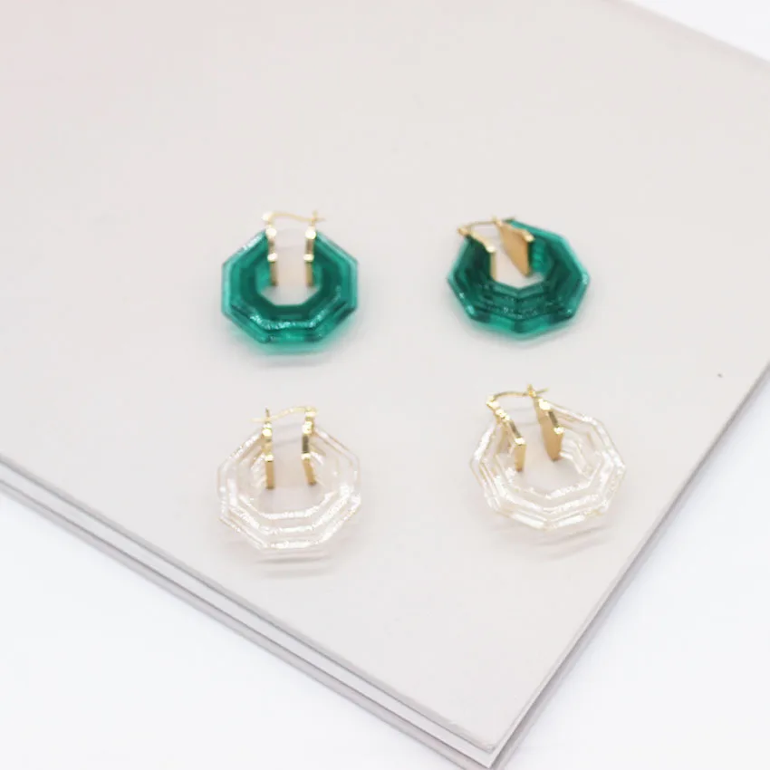 

New fashion simple hexagonal wave pattern earrings wild temperament two-color exaggerated tide female accessories earrings 991