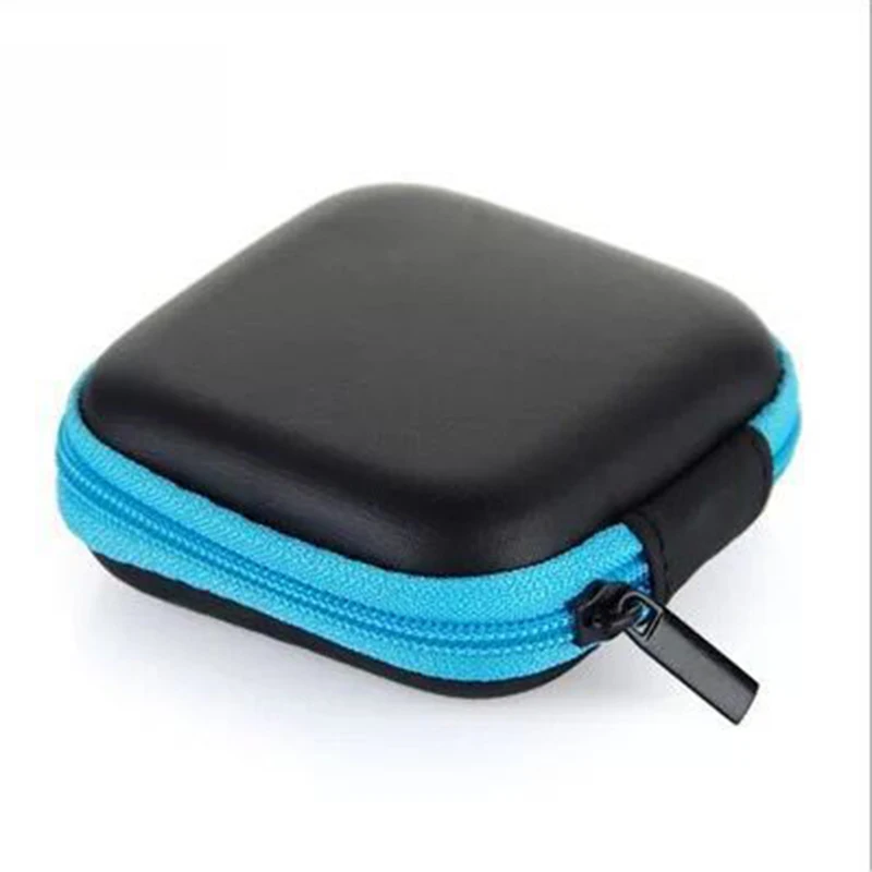 DOITOP Mini Zipper Hard Headphone Case PU Leather Earphone Storage Bag Protective USB Cable Organizer For Portable Earbuds box - Цвет: Синий