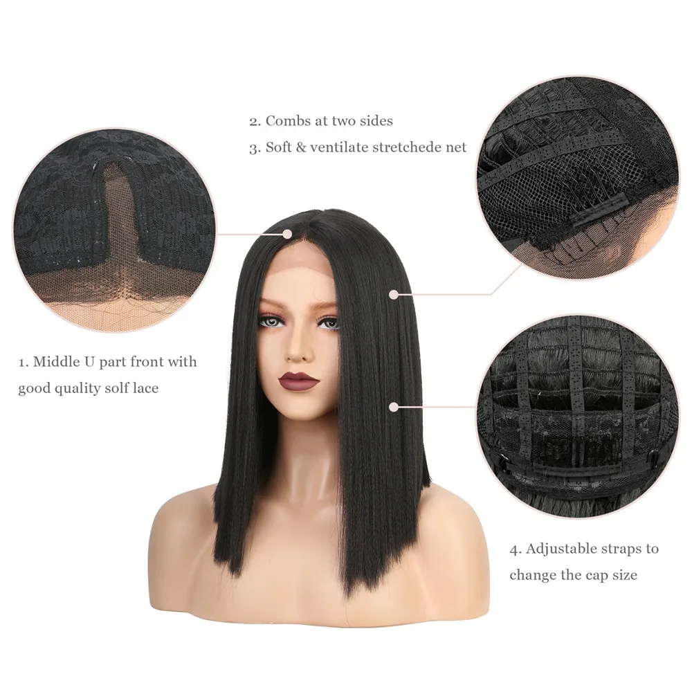 StrongBeauty 14 "синтетические волосы на кружеве Искусственные парики для женщин яки прямые волосы черный синтетический кружево парик Боб
