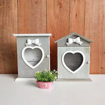 

Retro Wooden House Wall Hanging Storage Box Creative Home Porch Key Sundries Hanging Shelf Multifunction Storage Home Decoration