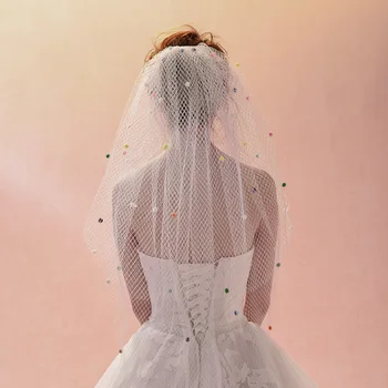 

AOLANES 2018 New Arrival Nature White Nets Cut Edge Bridal Veils Multi-layer Bead Wedding Bride Veil Wedding Accessories