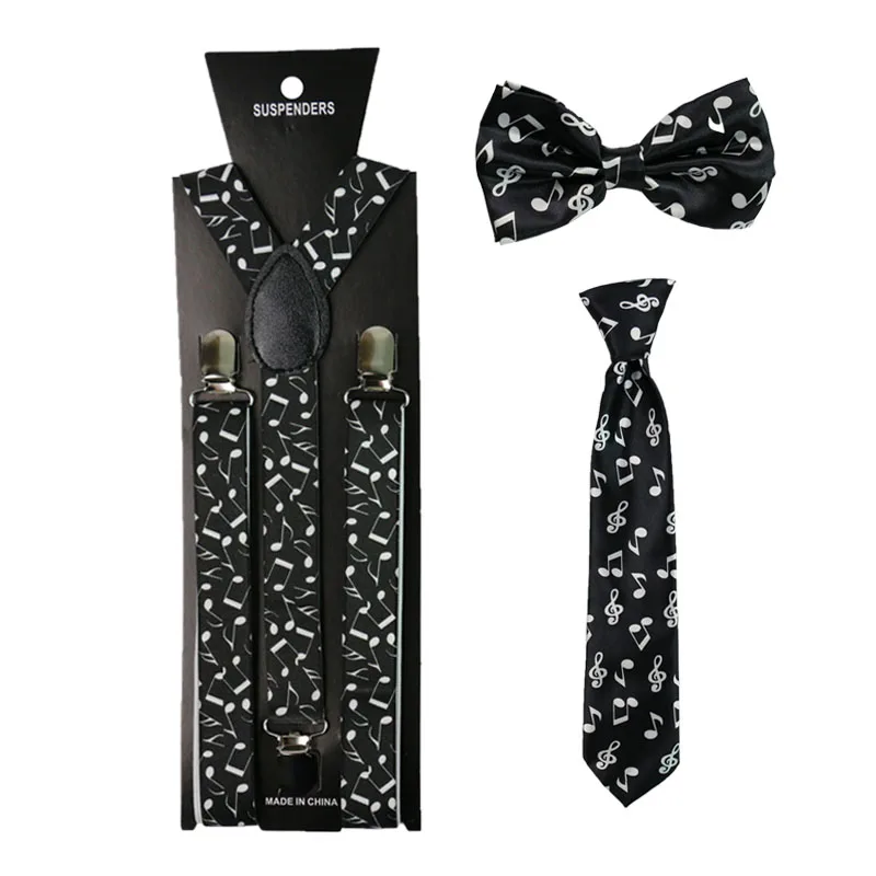 Модные Черный, белый цвет 2,5 см Широкий нот печати Подтяжки для женщин и мужчин подтяжки галстук бабочка