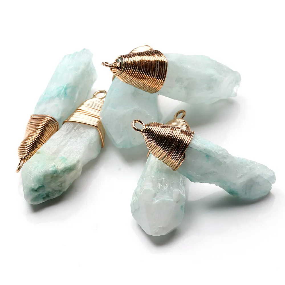 Синий натуральный камень золотого цвета обертывание Подвески DIY кулон для женщин ожерелья, браслеты, ювелирные изделия бисера Подвески