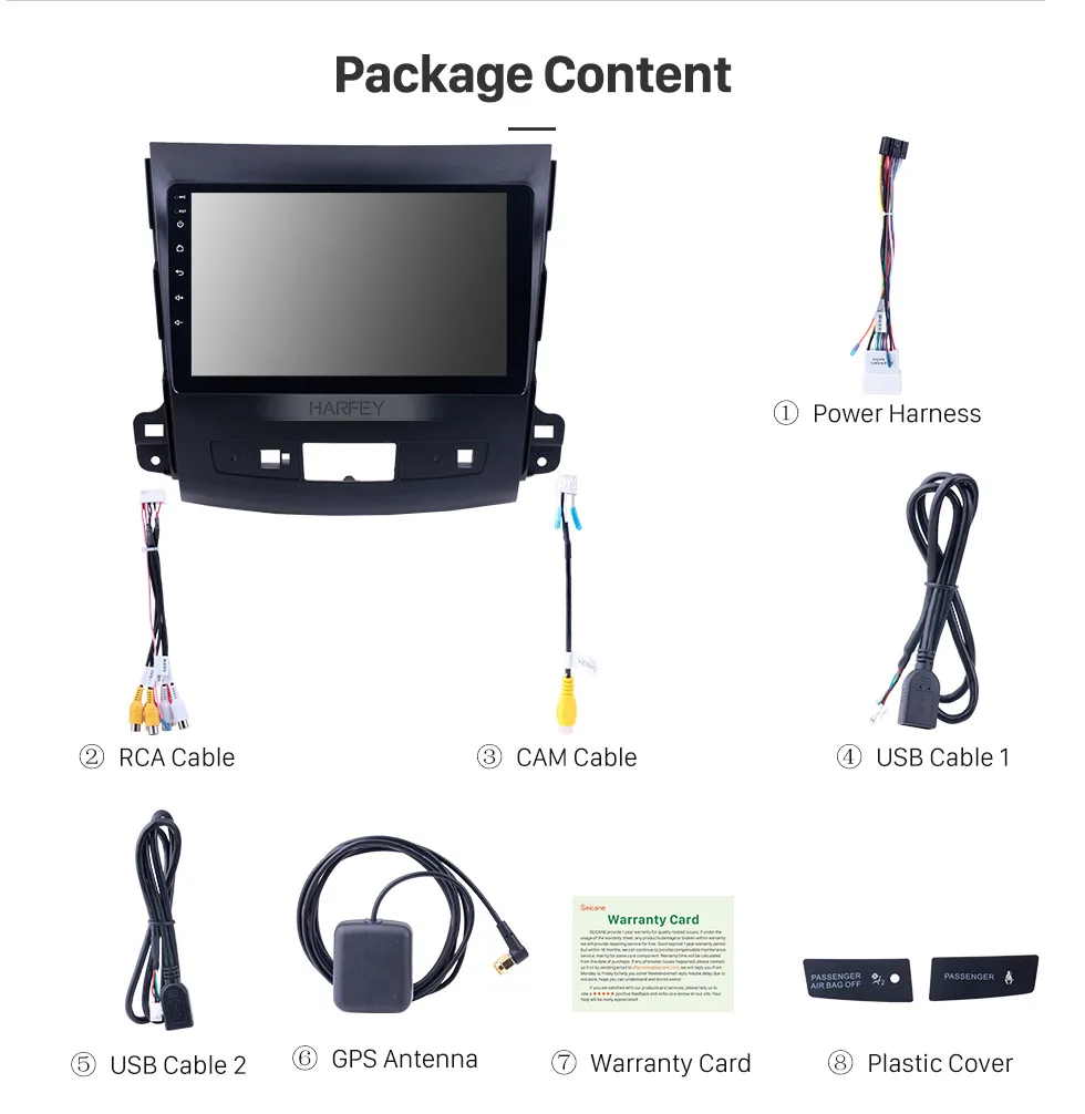 Best Harfey for 2006-2014 MITSUBISHI Outlander 9" Android 8.1 Bluetooth GPS Navi Radio system support OBD2 SWC Rearview Camera TPMS 17