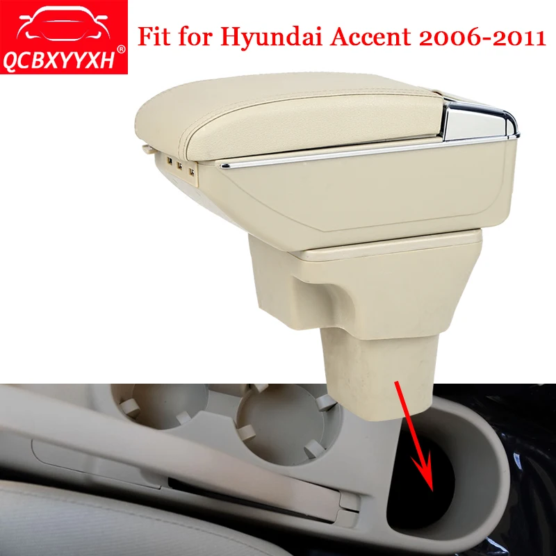 

QCBXYYXH For Hyundai Accent 2006-2011 ABS&USB Car Armrest Box Center Console Storage Box Decoration Holder Case Auto Accessories