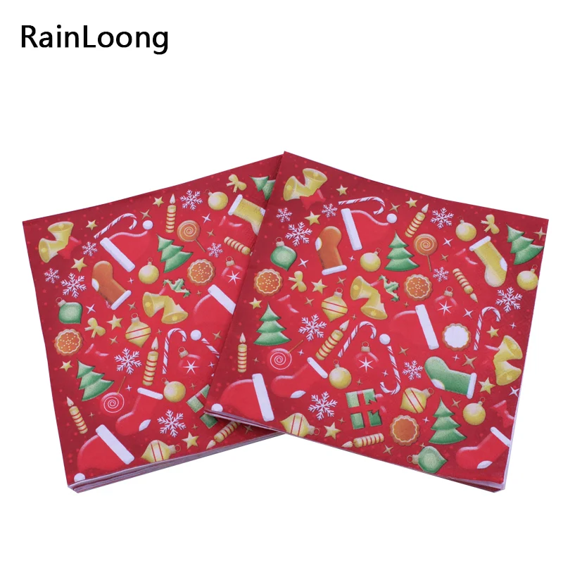 

[RainLoong] Christmas Paper Napkins Tissue Serviettes For Christmas Party Decoration Decoupage 33*33cm 20pcs/pack/lot