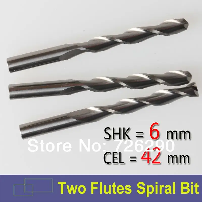 

3pcs Shank 6mm x42mm Two Flutes Carbide CNC Wood Millinging Tools Spiral Milling Cutters in CNC Tools Kit