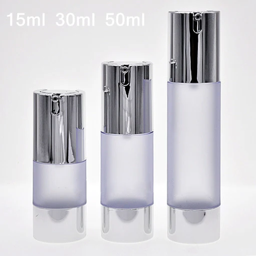 

50pcs/lot 15ml frosting airless pump bottle with silver cap,high quality Vacuum Bottle,15ml empty airless cream container