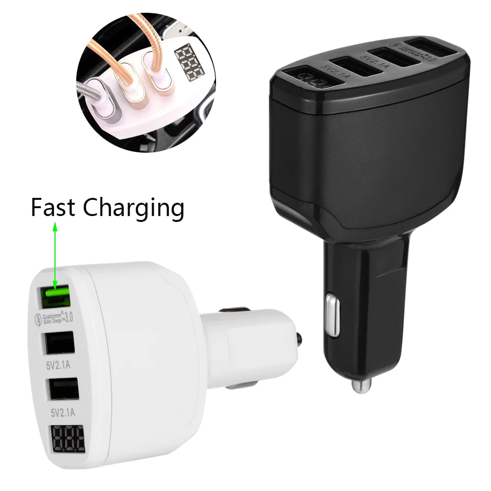 3 Port USB Car Charger Adapter LED Display Fast Charging Automobile