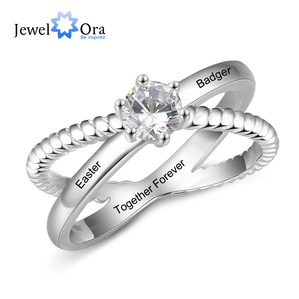 

Personalized Custom Name Rings for Women X shape Crossed Engrave Wedding Engagement Ring with Zircon Jewelry (JewelOra RI103946)