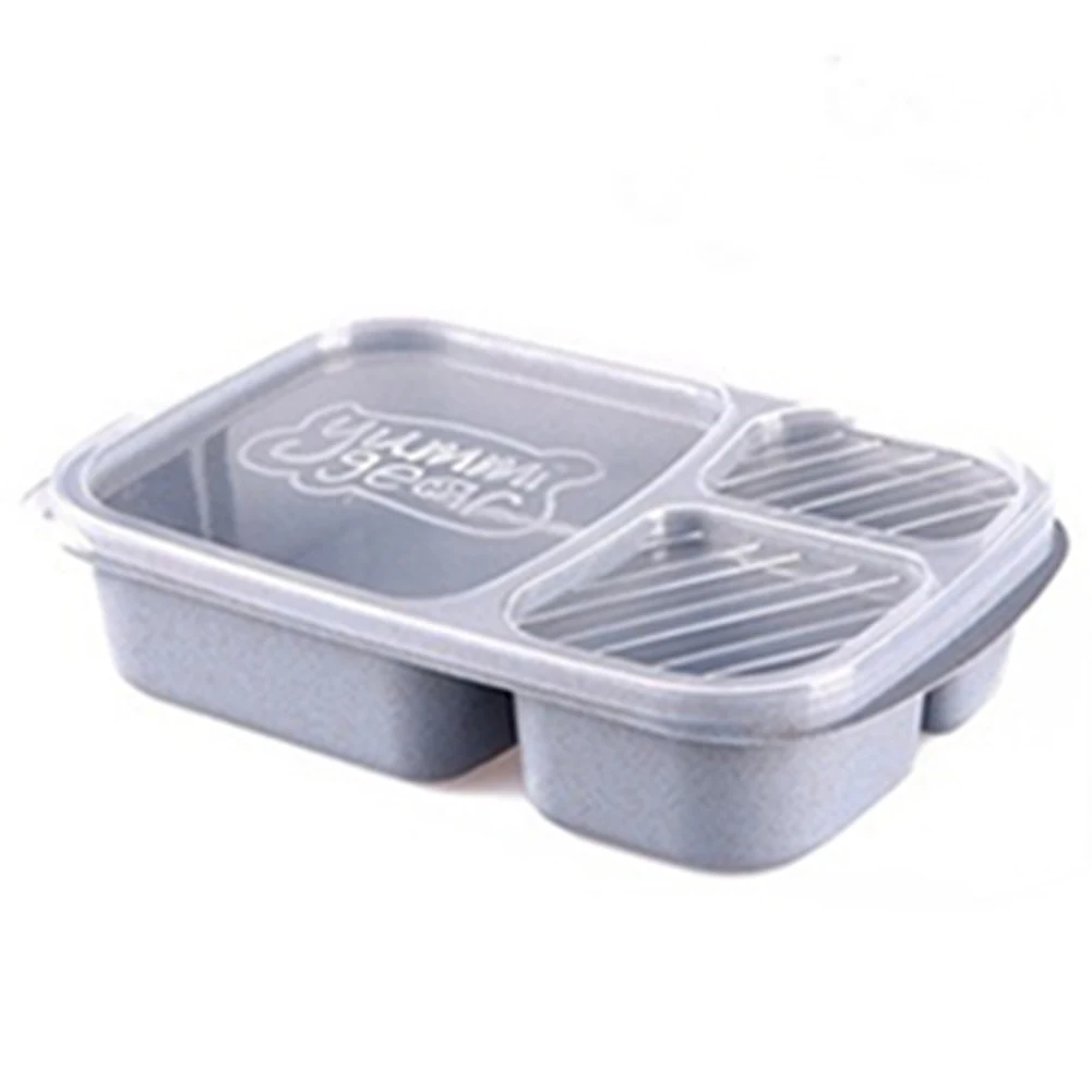 

3 Grids Lunch Wheat Straw Lunchbox With Lid Food Box Biodegradable Storage Container Lunch Bento Boxes Dinnerware Set