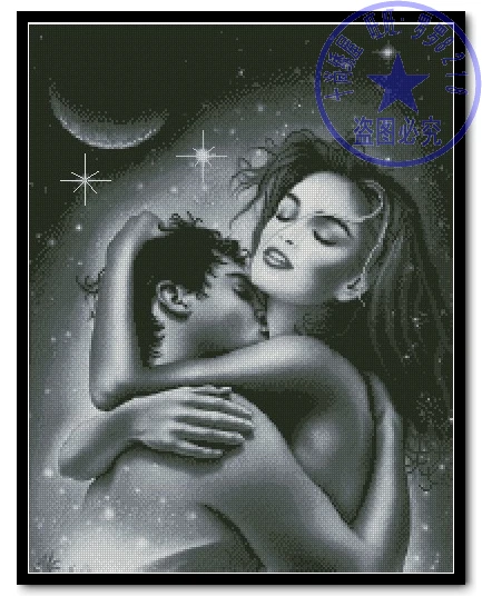 CS-953 cross stitch kit moonlit kiss night moon lover couple, forever love.jpg