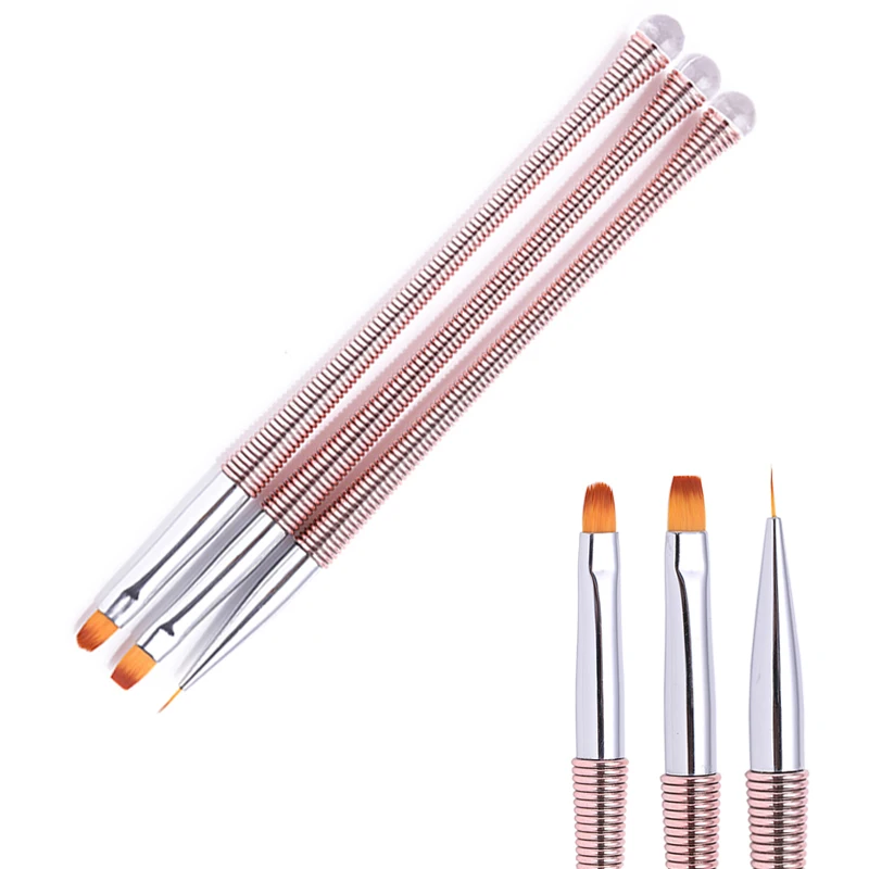 

3Pcs/set Rose Gold Nail Art Lines Painting Pen Brush Professional High Quality UV Gel Polish Tips 3D Design Drawing Tool Kit