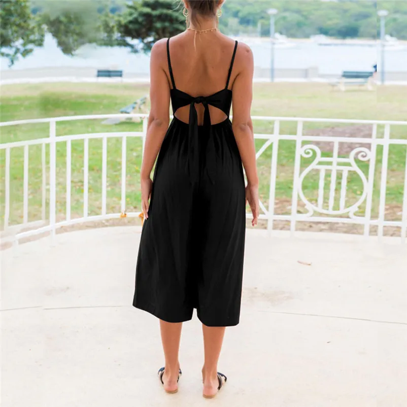 Fashion summer jumpsuit woman 2018 Strappy Soild Button Long Trouser Playsuits Jumpsuit Rompers pantaloni siamesi Y12#N (9)