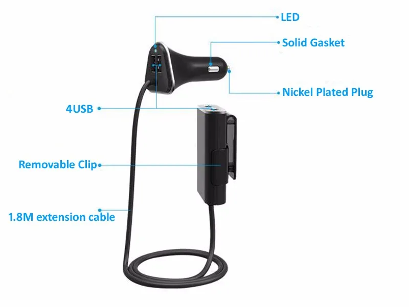 INGMAYA 4 порта USB Автомобильное зарядное устройство 48 Вт 5V9. 6A диски 6FT кабель для iPhone 4s 5 5S 6 7 Plus iPad samsung huawei ZTE LG gps-адаптер