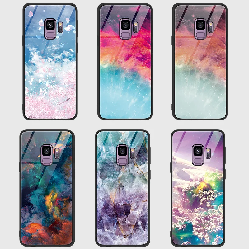 

Tempered glass Colorful phone case For Samsung Galaxy S8 S9 Plus Note8 Note9 Soft Cover TPU Fundas Coque Luxury accessories Case