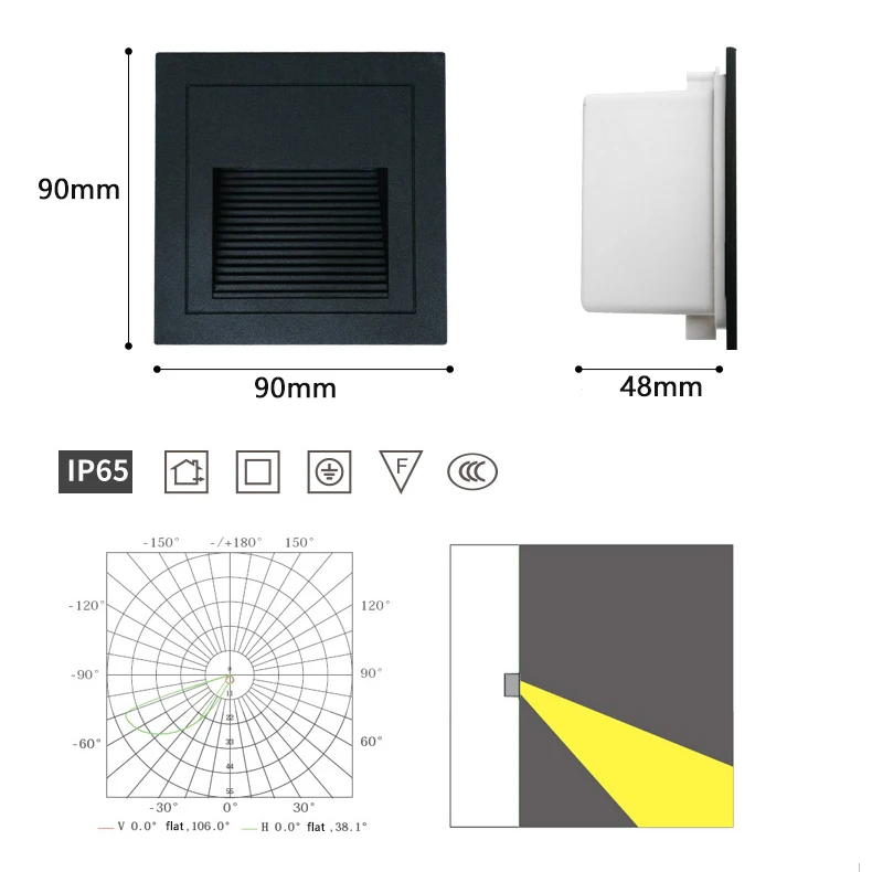 3W led Stair Light with Embedded box Aluminum Step Lights Outdoor LED Wall Lamp Footlight Waterproof IP65 ZBW0005