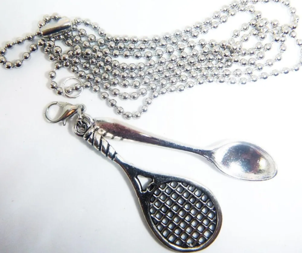 

Tennis Racket Mini Tea Snuff Spoon Necklace Pendant Statement Ball Chain Necklace For Women Accessories Fashion Jewelry Crafts