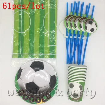 

Football Theme 61PCS/set party supplies kids birthday decoration straw tablecloth plates cup cartoon trolls theme party supplies