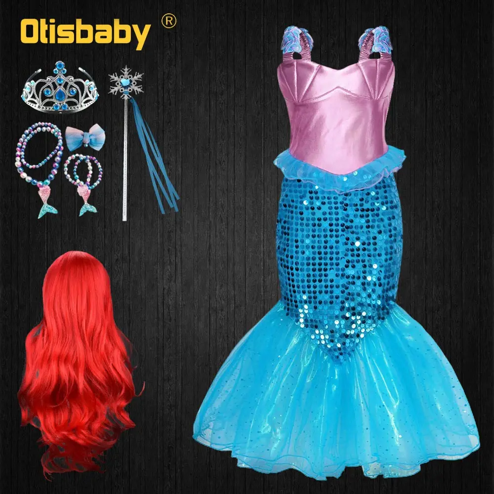 Платье принцессы Ариэль для девочек костюм Русалочки на Хеллоуин детское кружевное длинное вечернее платье без рукавов с блестками Fantasia Ariel