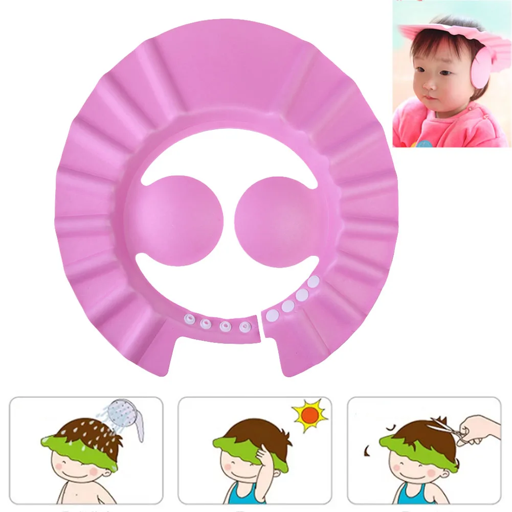 Безопасная детская шапочка для душа Дети козырек для купания Регулируемый головной убор Детская шапочка для душа защита глаз мытье волос щит для детей водонепроницаемый колпачок - Цвет: Розовый