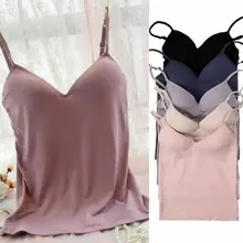 Las mujeres sujetador acolchado correa de espagueti con cuello en V chaleco Tops sin mangas estilo camisola camisa blusa