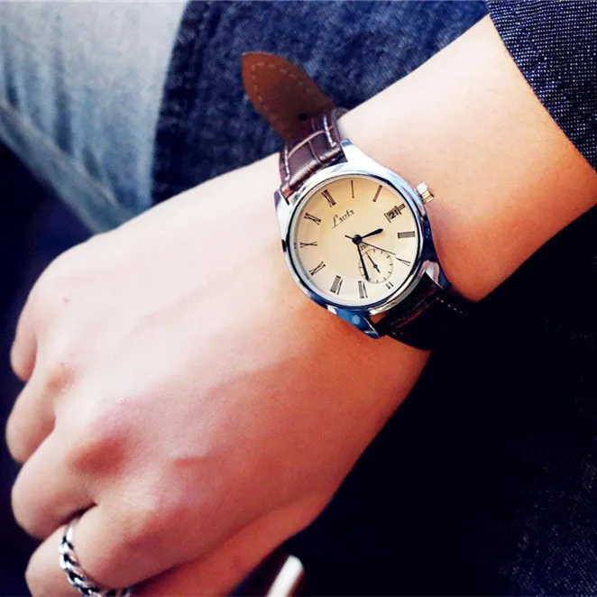 Простые парные часы, Роскошные мужские часы в римском стиле, модные женские кварцевые наручные часы, подарок для мужчин, часы для влюбленных - Цвет: Brown Women