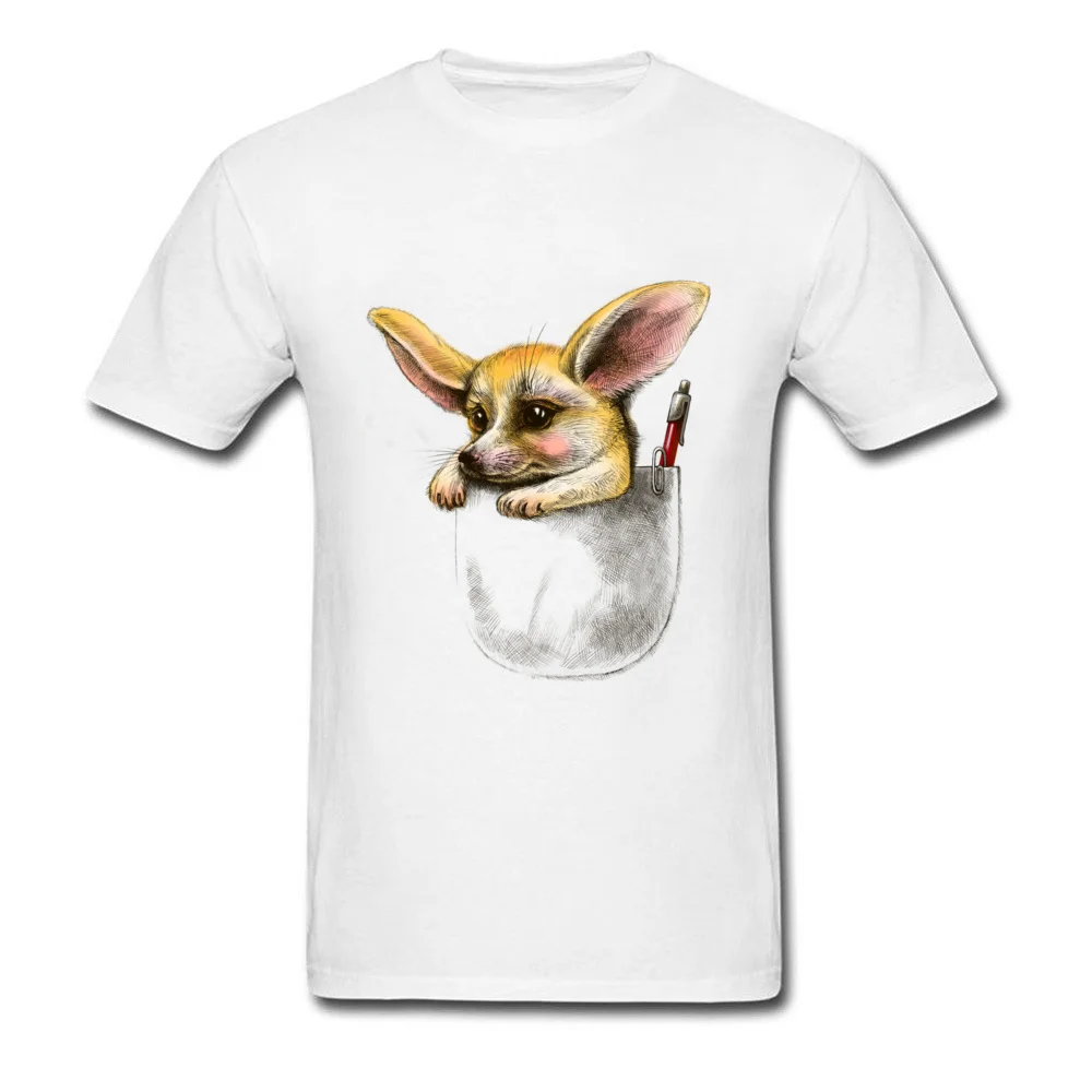 Pocket fennec fox Rife Slim Fit T Shirts Round Neck Cotton Fabric Short Sleeve Tops Shirts for Men Clothing Shirt Summer Pocket fennec fox white