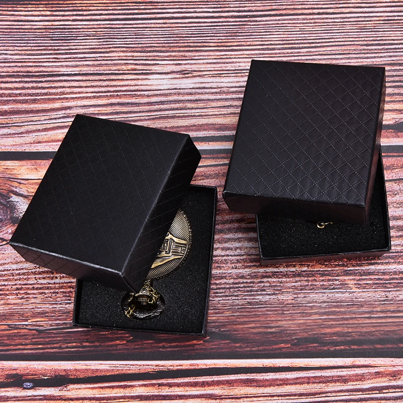 1pc Watch Paper Box Simple Pocket Watch Box Case Black Cardboard Cases Gifts
