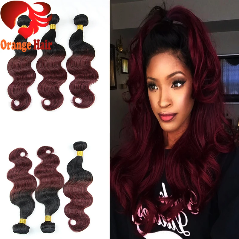 Onda Del Cuerpo Extensiones De Cabello Humano Ombre Rojo 99j