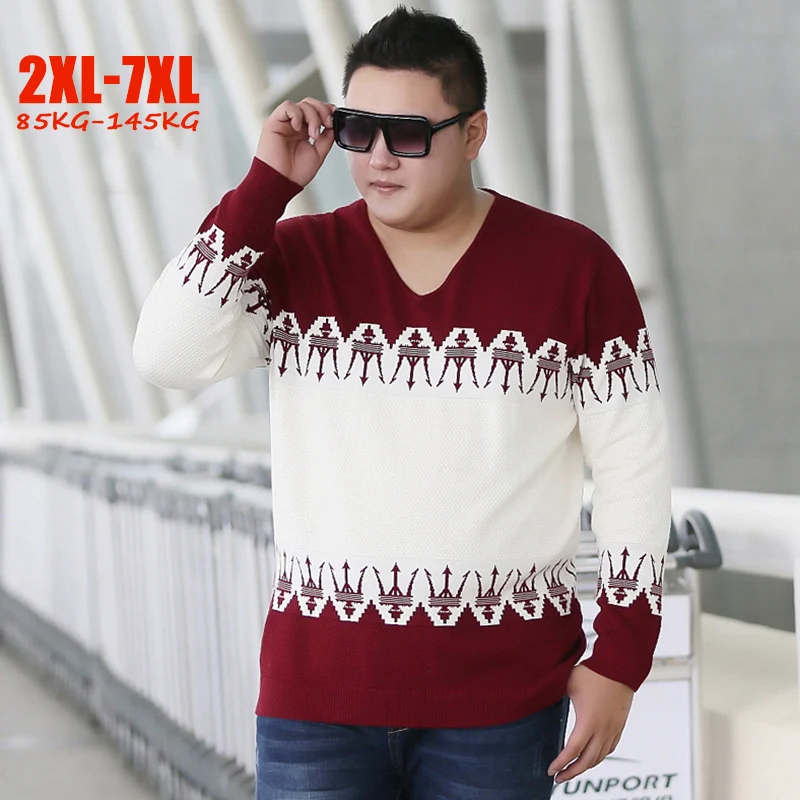 Autnmn Winter Plus size 5XL 6XL 7XL Sweaters men Cotton Knitted Sweaters for 85kg-145kg Men V-neck Loose Breathable Men Clothes