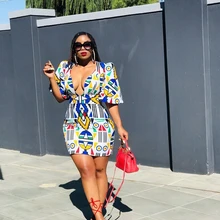 Женское Новое геометрическое платье с 3d принтом, глубокий v-образный вырез, рукав средней длины, облегающее платье миди, Сексуальные вечерние платья для клуба LZ511