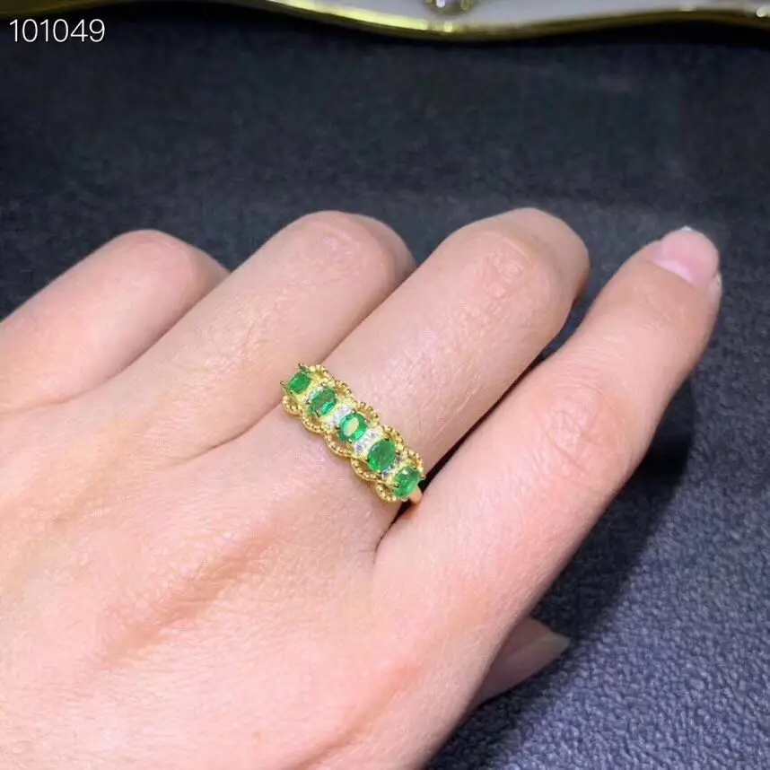 Special products, natural emerald rings3, compact and luxurious, 925 silver favorite shops - Цвет камня: gold palting