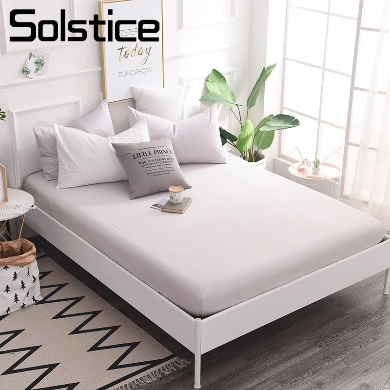 Solstice Home Textile Silver Grey Solid Color Simple Nordic Mattress Cover Cotton Fitted Bed Sheet Adult Teen Girl Boy King Twin | Дом и сад