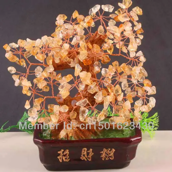 

Free Shipping 150X180X80MM Natural Stone Yellow Crystal Crafts Wealth inviting Tree 1Pcs N111