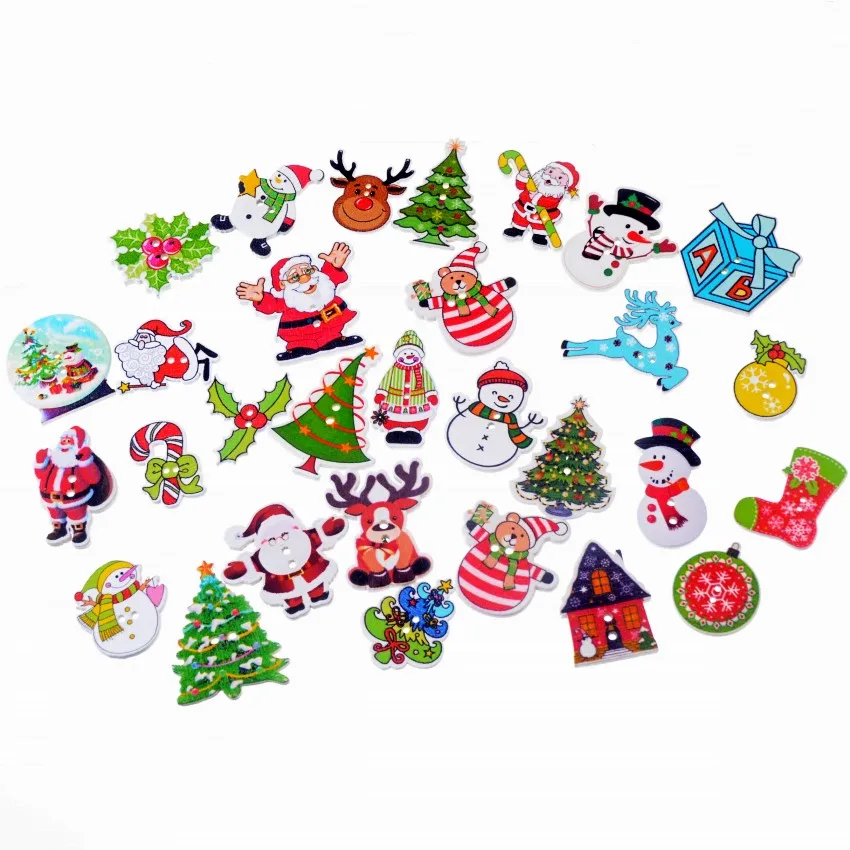 

Free Shipping 50Pcs Random Mixed 2 Holes Christmas Decorative Buttons Wood Sewing Buttons Scrapbooking
