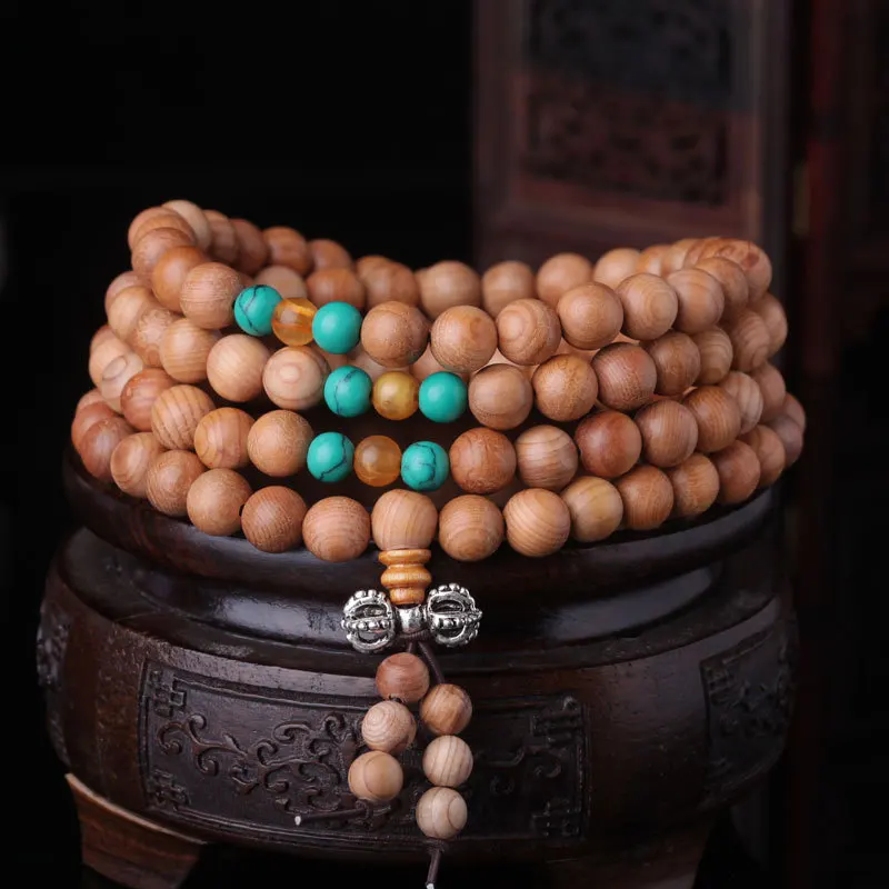 Beaded Long Mala Wooden Tibetan Buddhist Prayer Necklace Boho Wood Beads Beaded Long Mala Wooden Tibetan Buddhist Prayer Necklace Boho Wood Beads