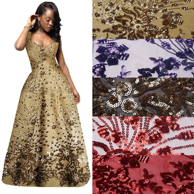 New design fashion african tulle lace fabric for wedding dress sequins embroidered mesh lace