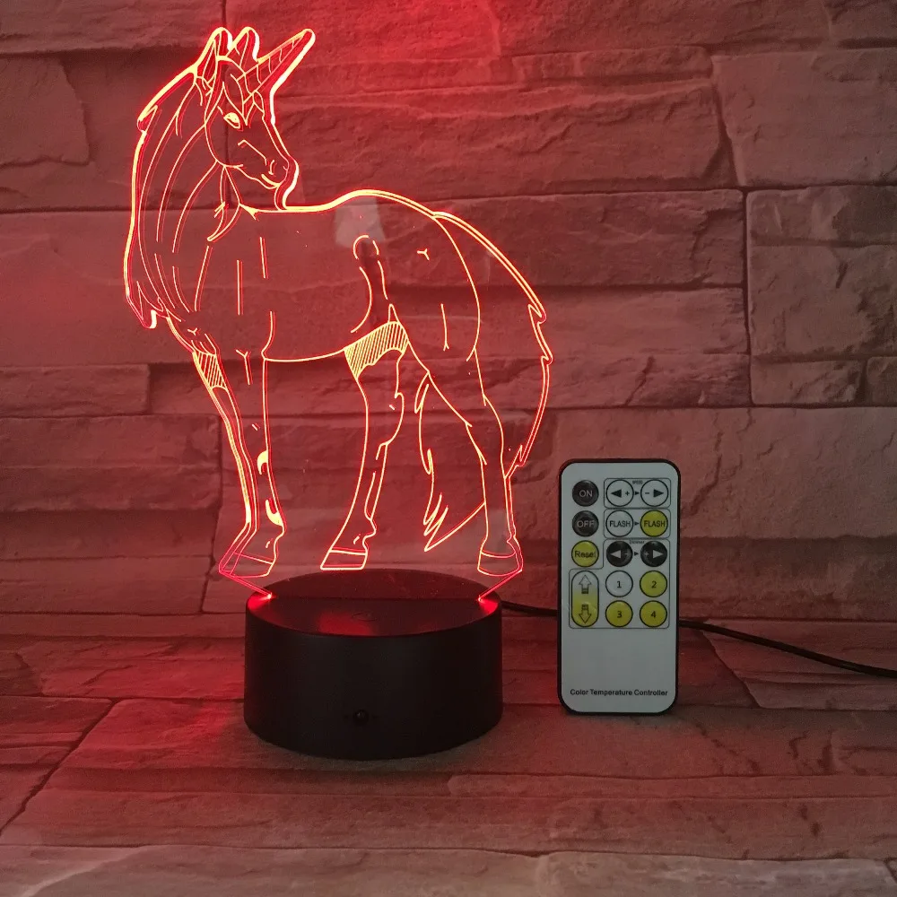 

Unicorn Horse 3D Acrylic Illusion LED Night Lights Touch/Remote Control Multi-color LED Luminous Room Table Decorative Lamps