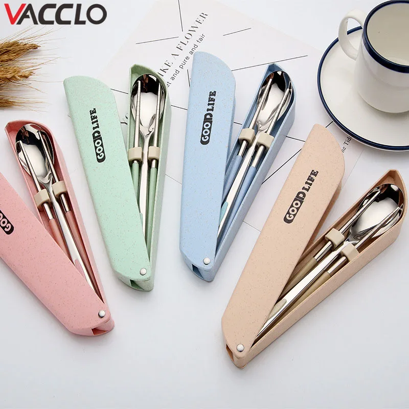 

Vacclo Portable 304 Stainless Steel Cutlery Wheat Straw Environmental Dinnerware Kitchen Accessories Tableware Dinner service