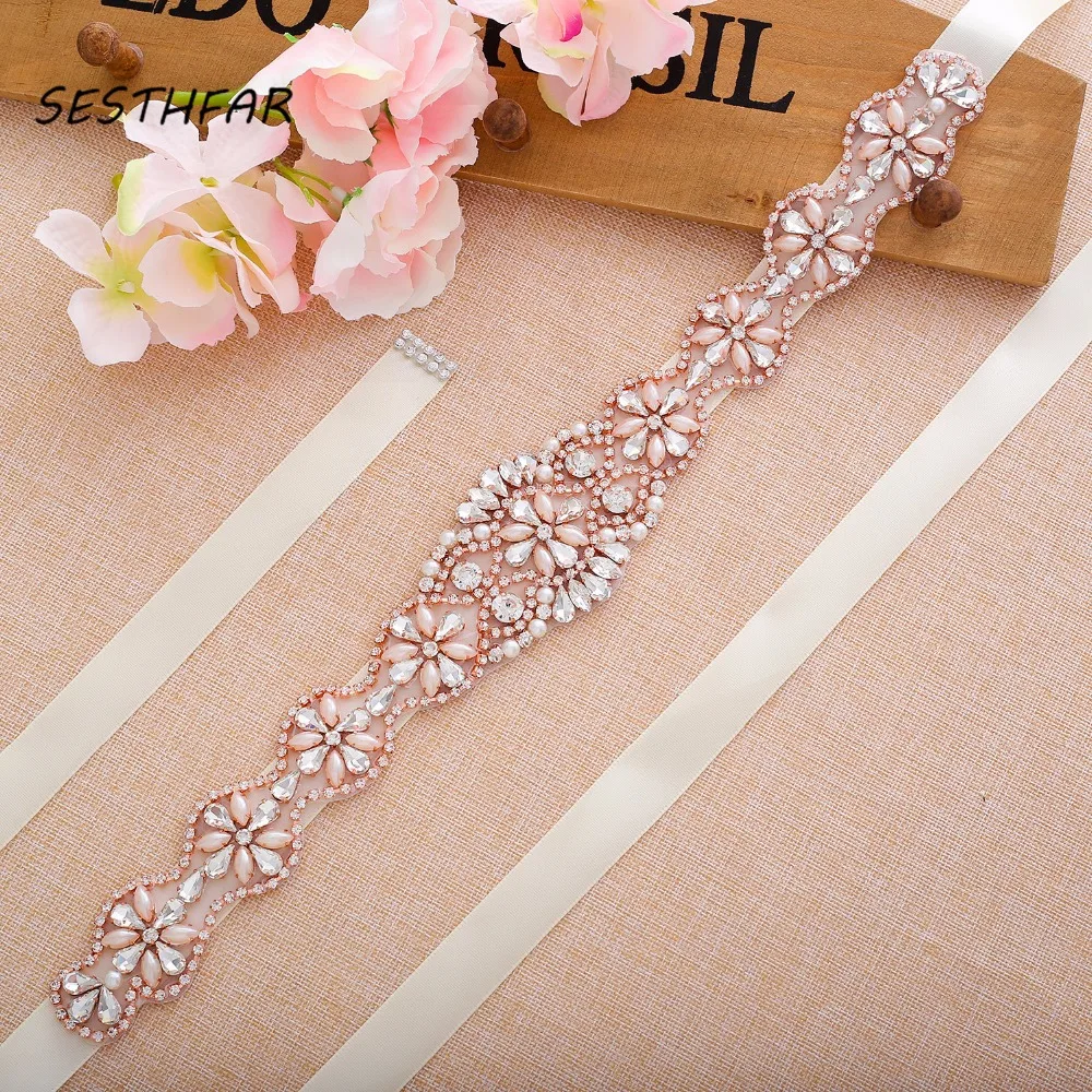 Sesthfar Daimond Wedding Belt Crystal Flower Bridal Sash Rhinestones