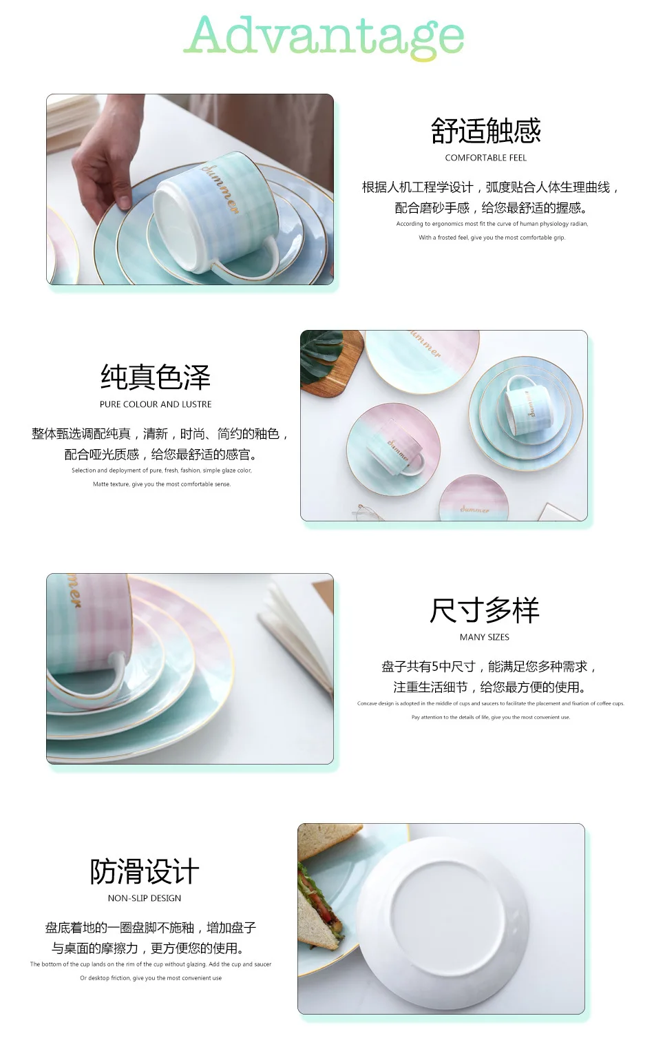 Macaron Candy Pink and Blue Color Ceramic Plate Home Dish Steak Plate  Pasta Plate Cutlery Set Dinnerware Porcelain Dinner Sets 