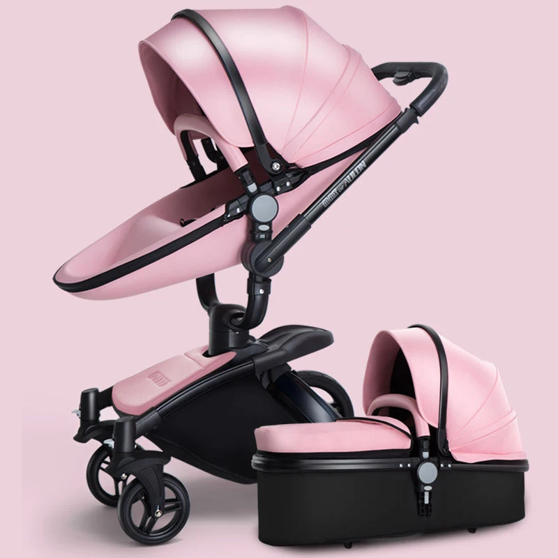 

High baby stroller leather two-way car 360 degree folding shock seated lying baby car Baby stroller